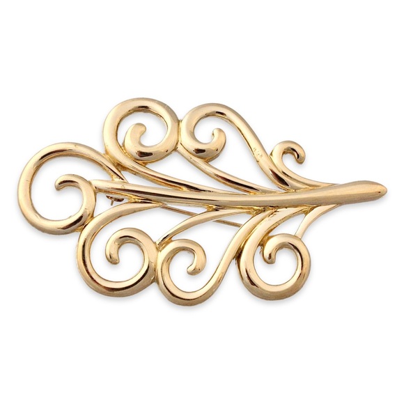 Vintage Monet Plume Brooch Gold Plated Feather Curly Swirl Extra Large Statement - Picture 1 of 4